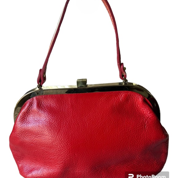Vintage Roger Van S 1950s-60s Red Pebble Leather Gold Hardware Purse Handbag - Picture 6 of 13
